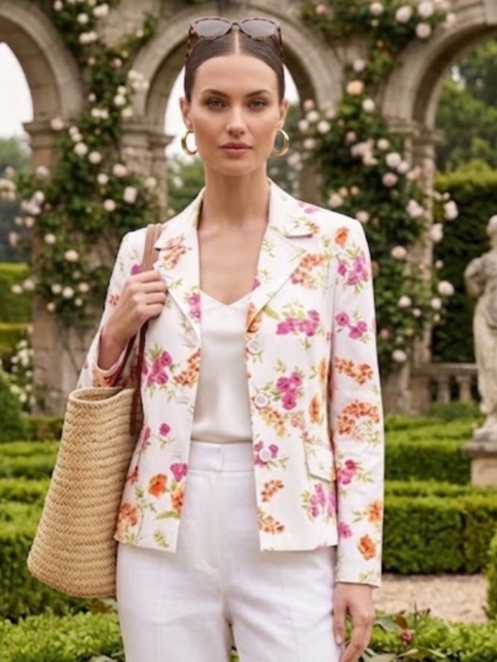 NWOT Talbots floral white red cotton blazer